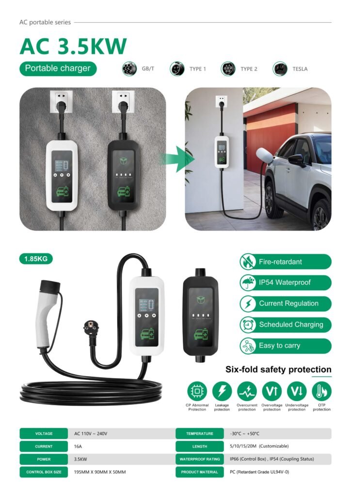 Portable AC 3.5 kW EV Charger